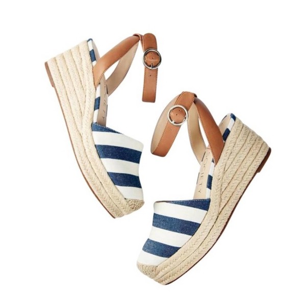 Sole Society Blue White Striped Espadrille Wedges - Picture 1 of 4